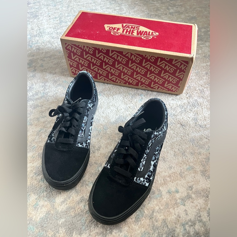 Vans Women's Black and White Leopard Print Sneakers